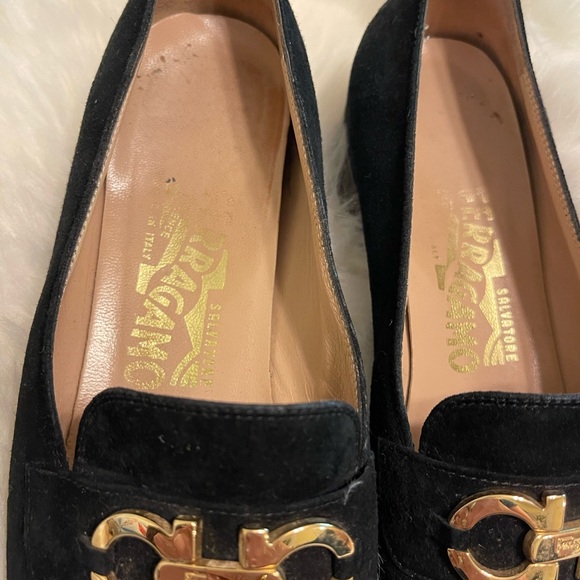 Salvatore Ferragamo Black Swede Leather Flat Shoes Size 6 1/2 B - Picture 5 of 6